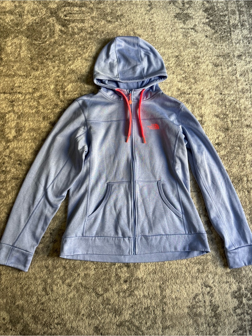 The North Face Light Blue Full-Zip Hoodie with Pink Drawcords